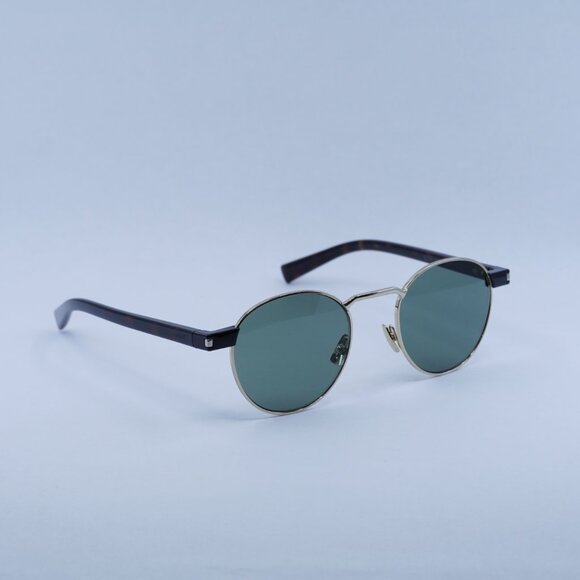 Saint Laurent SL707 002 Sunglasses Gold/Havana Round Frame, Green Lenses - Picture 5 of 12